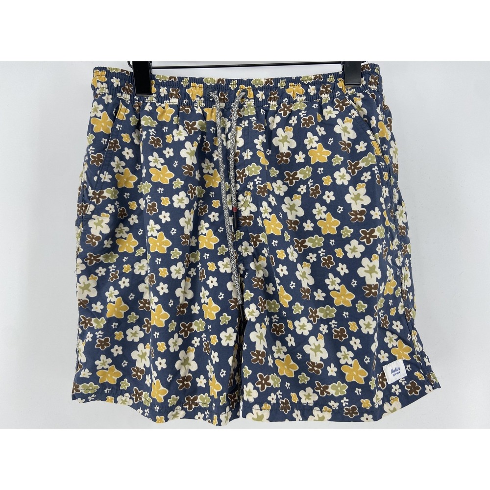 Katin Swim Shorts Mens‎ Medium Blue Floral Hawaiian Mesh Lined Quick Dry Surf